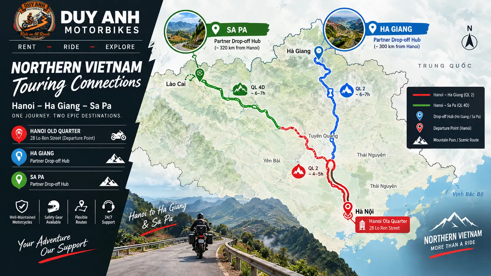 cb500x 2 up touring rental hanoi route map